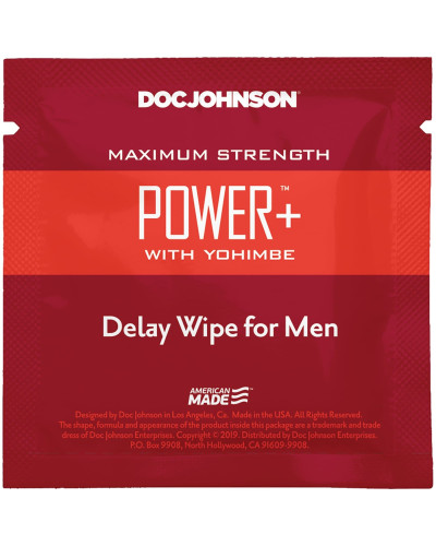 Пролонгуюча серветка Doc Johnson Power + Delay Wipe For Men з екстрактом йохимбе - Фото №1