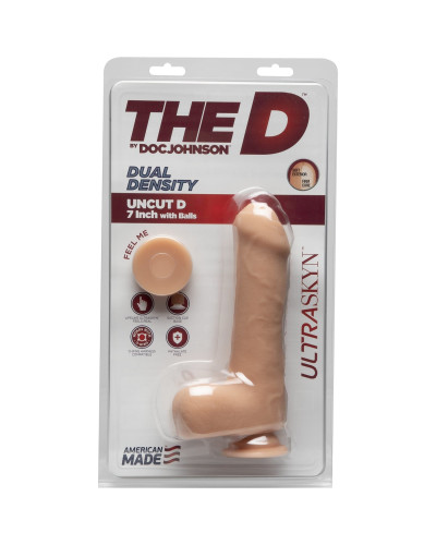Фалоімітатор Doc Johnson The D - Uncut D - 7 Inch With Balls ULTRASKYN, діаметр 4,5 см, необрізаний - Фото №2