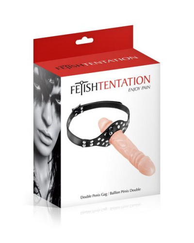 Кляп із подвійним фалоімітатором Fetish Tentation – Double Penis Gag Flesh - Фото №2