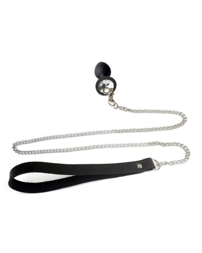 Силіконова анальна пробка Art of Sex Metal Anal Plug with Leash size M з повідцем Black - Фото №2