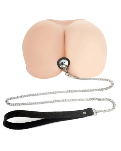Силіконова анальна пробка Art of Sex Metal Anal Plug with Leash size M з повідцем Black - Фото №4