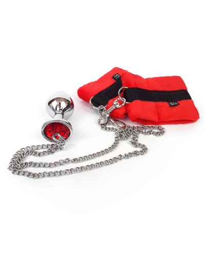 Наручники з металевою анальною пробкою Art of Sex Handcuffs with Metal Anal Plug size M Red - Фото №2