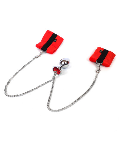 Наручники з металевою анальною пробкою Art of Sex Handcuffs with Metal Anal Plug size M Red - Фото №3