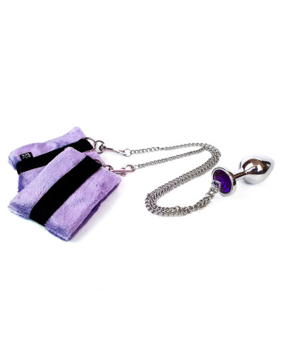 Наручники з металевою анальною пробкою Art of Sex Handcuffs with Metal Anal Plug size M Purple - Фото №2