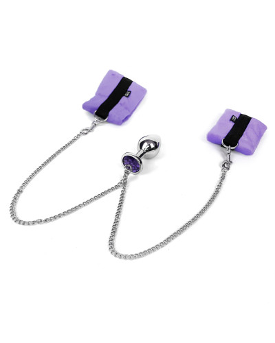 Наручники з металевою анальною пробкою Art of Sex Handcuffs with Metal Anal Plug size M Purple - Фото №3