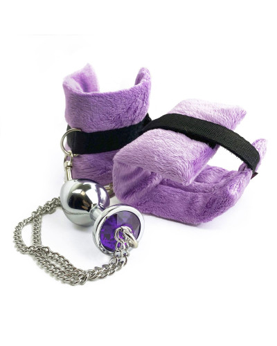 Наручники з металевою анальною пробкою Art of Sex Handcuffs with Metal Anal Plug size M Purple - Фото №5