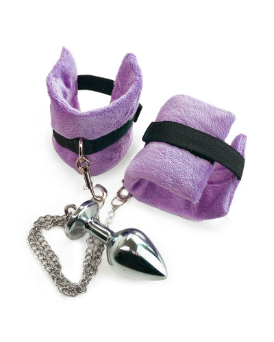 Наручники з металевою анальною пробкою Art of Sex Handcuffs with Metal Anal Plug size M Purple - Фото №6