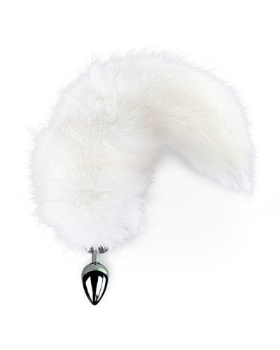 Металева анальна пробка з хвостом із натурального хутра Art of Sex size M White fox - Фото №1
