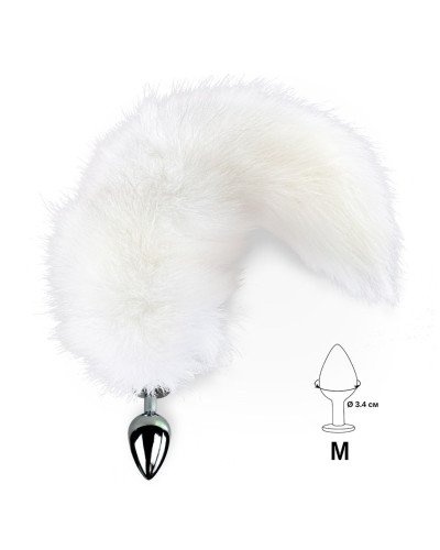 Металева анальна пробка з хвостом із натурального хутра Art of Sex size M White fox - Фото №2