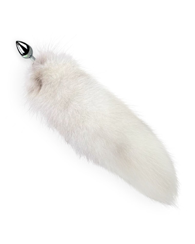 Металева анальна пробка з хвостом із натурального хутра Art of Sex size M White fox - Фото №3