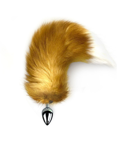 Металева анальна пробка з хвостом із натурального хутра Art of Sex size M Red fox - Фото №1