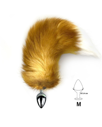 Металева анальна пробка з хвостом із натурального хутра Art of Sex size M Red fox - Фото №2