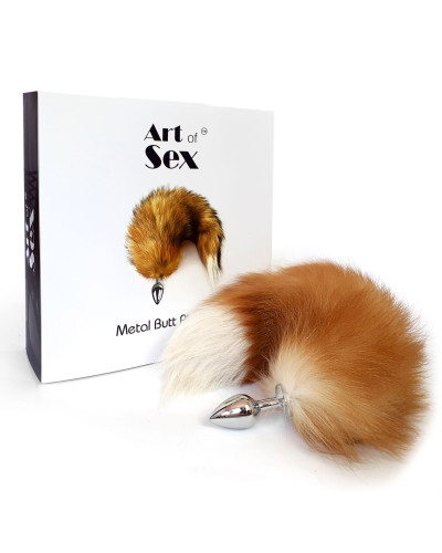 Металева анальна пробка з хвостом із натурального хутра Art of Sex size M Red fox - Фото №5
