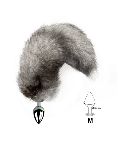 Металева анальна пробка з хвостом із натурального хутра Art of Sex size M Artctic fox - Фото №2