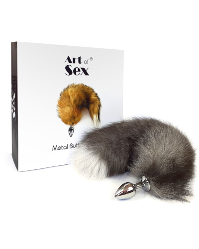 Металева анальна пробка з хвостом із натурального хутра Art of Sex size M Artctic fox - Фото №4