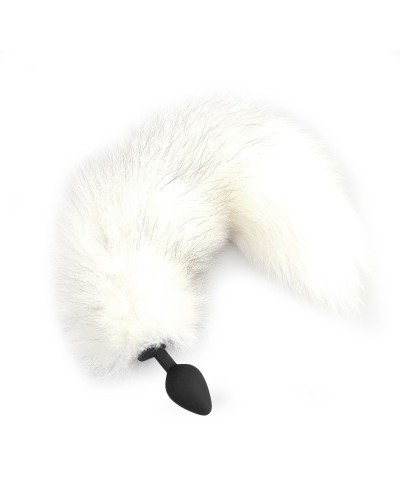 Силіконова анальна пробка з хвостом із натурального хутра Art of Sex size M White fox - Фото №1