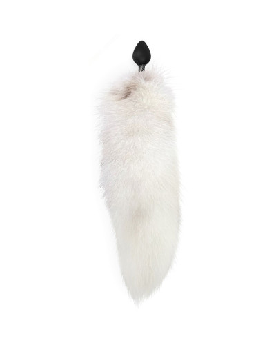 Силіконова анальна пробка з хвостом із натурального хутра Art of Sex size M White fox - Фото №2