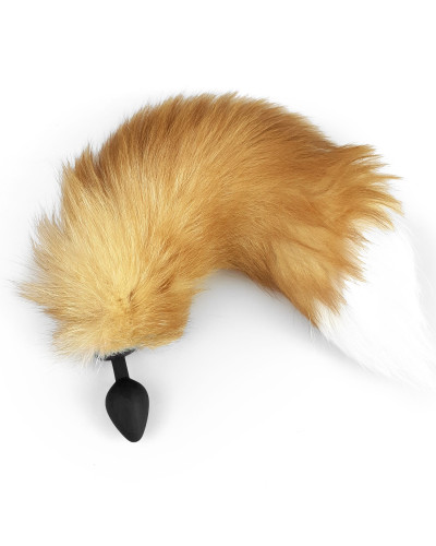 Силіконова анальна пробка з хвостом із натурального хутра Art of Sex size M Red fox - Фото №1