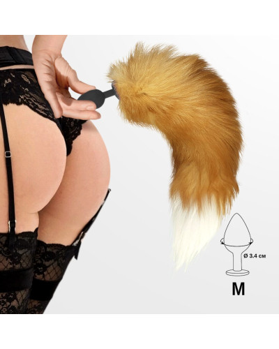Силіконова анальна пробка з хвостом із натурального хутра Art of Sex size M Red fox - Фото №5