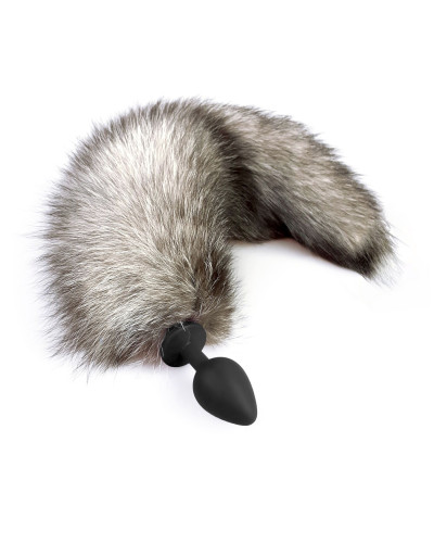 Силіконова анальна пробка з хвостом із натурального хутра Art of Sex size M Artctic fox - Фото №1