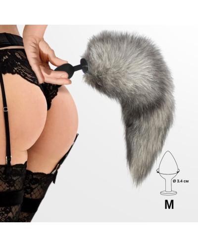 Силіконова анальна пробка з хвостом із натурального хутра Art of Sex size M Artctic fox - Фото №4