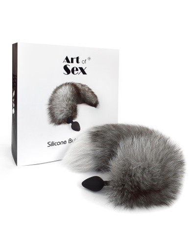 Силіконова анальна пробка з хвостом із натурального хутра Art of Sex size M Artctic fox - Фото №5