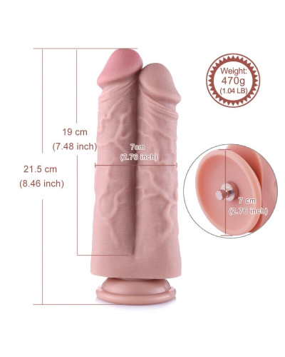 Двойной дилдо для секс-машин Hismith 8.5” Two Cocks One Hole Silicone Dildo - Фото №7