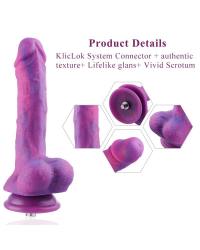 Фаллоимитатор 8.2″ с вибрацией для секс-машин Hismith Purple Silicone Dildo with Vibe, KlicLok - Фото №7