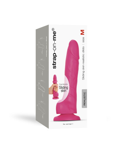 Реалистичный фаллоимитатор Strap-On-Me Sliding Skin Realistic Dildo Fuchsia M, эффект подвижной кожи - Фото №7