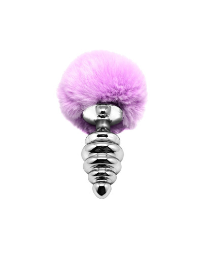 Металева анальна пробка Кролячий хвостик Alive Fluffy Twist Plug L Purple, діаметр 3,8 см - Фото №1
