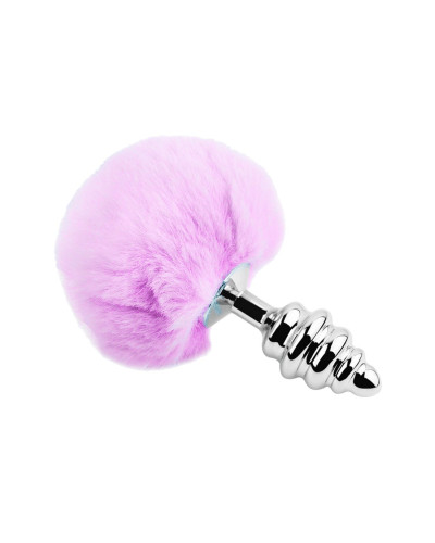 Металева анальна пробка Кролячий хвостик Alive Fluffy Twist Plug L Purple, діаметр 3,8 см - Фото №2