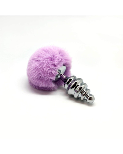 Металева анальна пробка Кролячий хвостик Alive Fluffy Twist Plug L Purple, діаметр 3,8 см - Фото №3