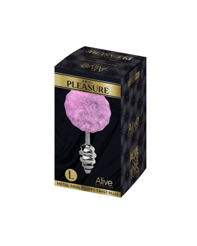 Металева анальна пробка Кролячий хвостик Alive Fluffy Twist Plug L Purple, діаметр 3,8 см - Фото №4