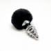Металлическая анальная пробка Кроличий хвостик Alive Fluffy Twist Plug L Black, диаметр 3,8 см - Фото №2