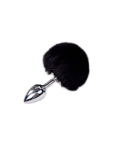 Металева анальна пробка Кролячий хвостик Alive Fluffy Plug S Black, діаметр 2,8 см - Фото №1
