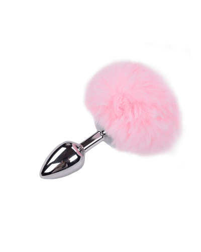 Металева анальна пробка Кролячий хвостик Alive Fluffy Plug S Pink, діаметр 2,8 см - Фото №1