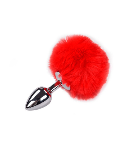 Металева анальна пробка Кролячий хвостик Alive Fluffy Plug S Red, діаметр 2,8 см - Фото №1