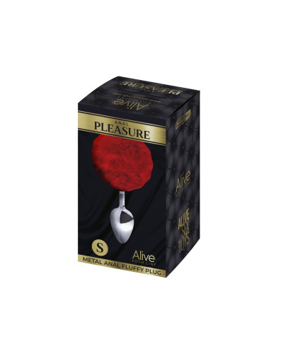 Металева анальна пробка Кролячий хвостик Alive Fluffy Plug S Red, діаметр 2,8 см - Фото №2