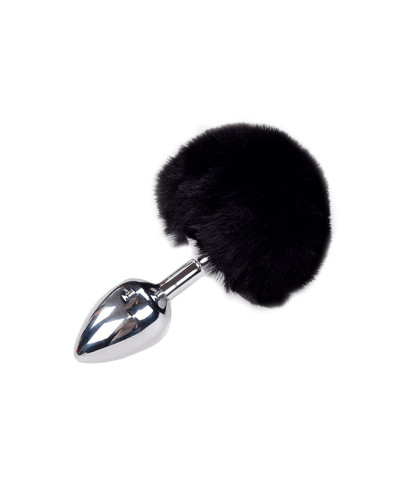 Металева анальна пробка Кролячий хвостик Alive Fluffy Plug M Black, діаметр 3,4 см - Фото №1