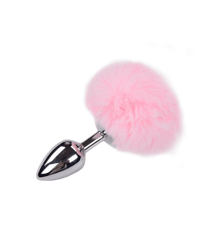 Металлическая анальная пробка Кроличий хвостик Alive Fluffy Plug M Pink, диаметр 3,4 см - Фото №1