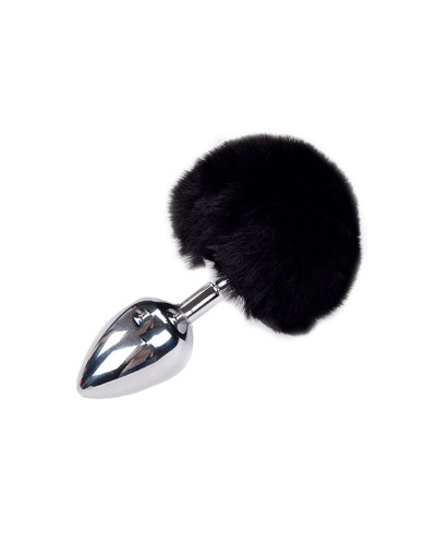 Металева анальна пробка Кролячий хвостик Alive Fluffy Plug L Black, діаметр 3,9 см - Фото №1