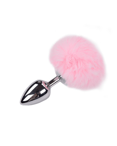 Металева анальна пробка Кролячий хвостик Alive Fluffy Plug L Pink, діаметр 3,9 см - Фото №1