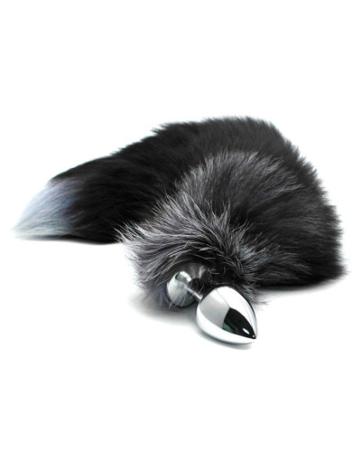 Металлическая анальная пробка Лисий хвост Alive Black And White Fox Tail L, диаметр 3,9 см - Фото №1