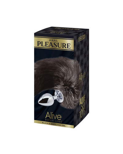 Металлическая анальная пробка Лисий хвост Alive Black And White Fox Tail L, диаметр 3,9 см - Фото №4