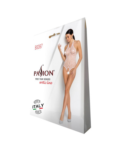 Бодістокінг у велику сітку Passion BS087 white, відкрита спина, халтер, з доступом - Фото №6