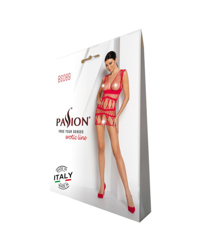 Бодістокінг-сукня Passion BS089 red, міні, плетіння у вигляді павутини - Фото №6