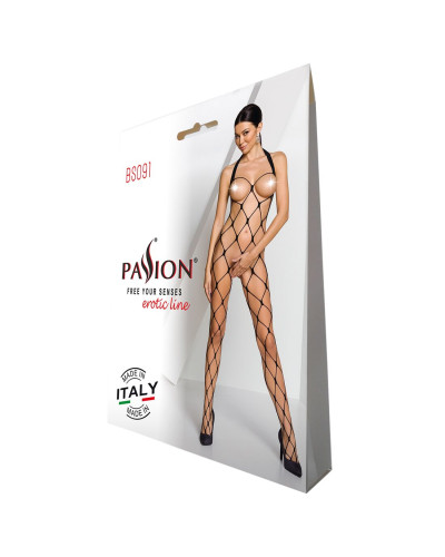Бодистокинг в очень крупную сетку Passion BS091 black, с доступом - Фото №6