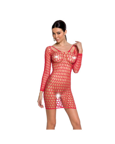 Бодістокінг-сукня з глибоким коміром Passion BS093 red, довгі рукави - Фото №1