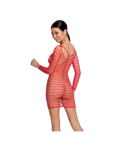 Бодістокінг-сукня з глибоким коміром Passion BS093 red, довгі рукави - Фото №2