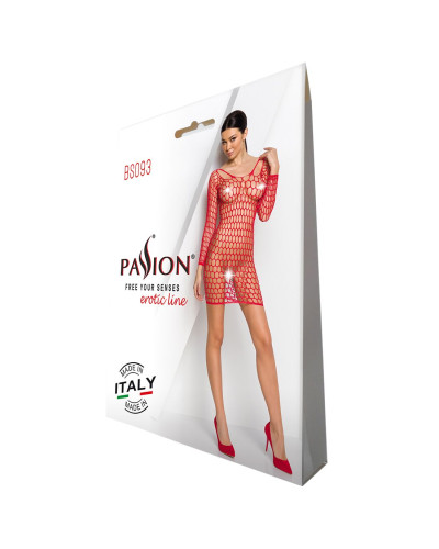 Бодістокінг-сукня з глибоким коміром Passion BS093 red, довгі рукави - Фото №4